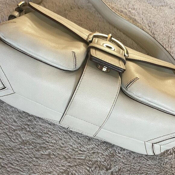 Vintage Coach Soho Double Pocket Buckle Shoulder Bag - 9434 - White - Picture 8 of 13